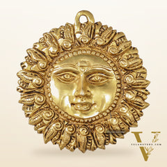 Brass Surya Dev Sun God Wall Hanging - 5 x 5 inch