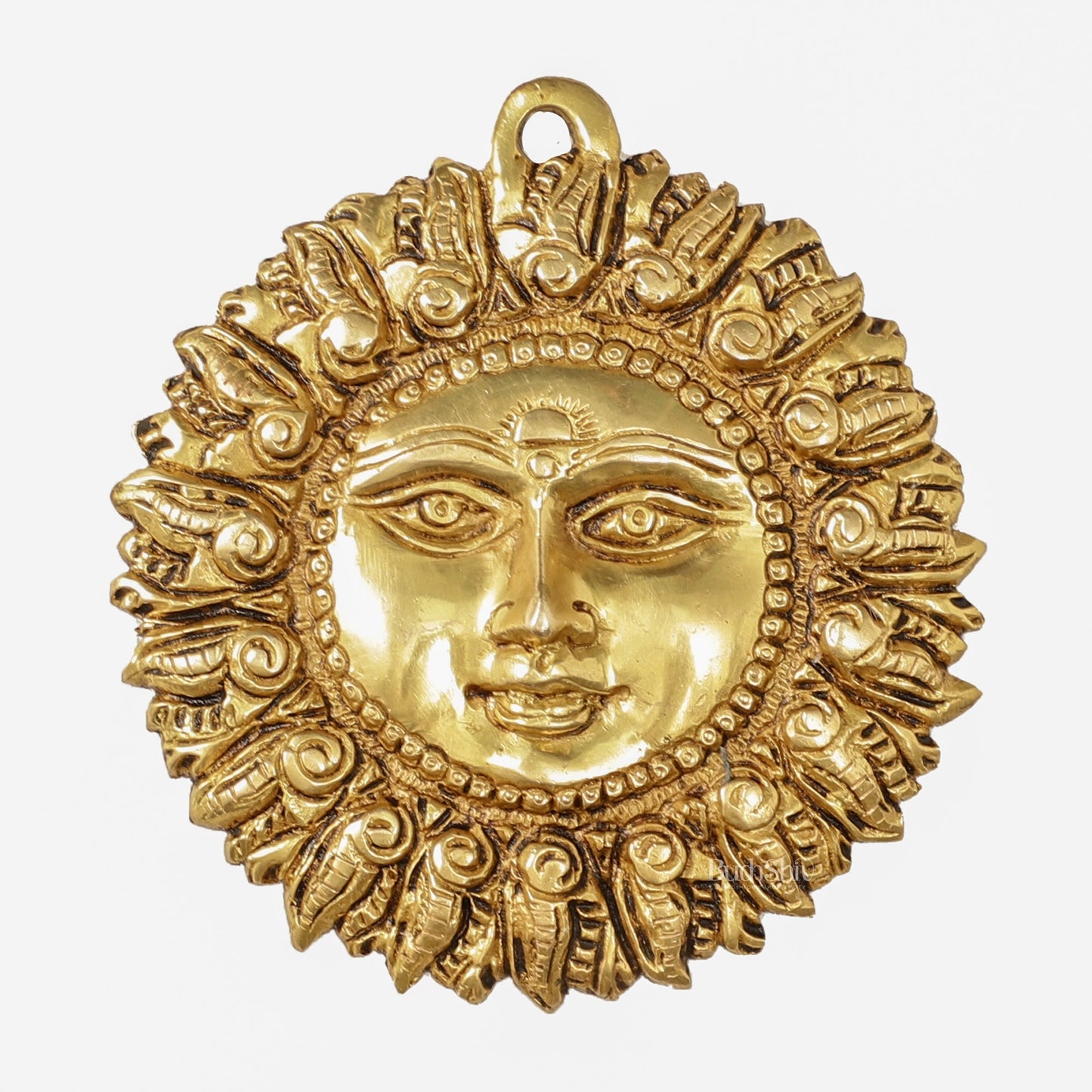 Brass Surya Dev Sun God Wall Hanging - 5 x 5 inch