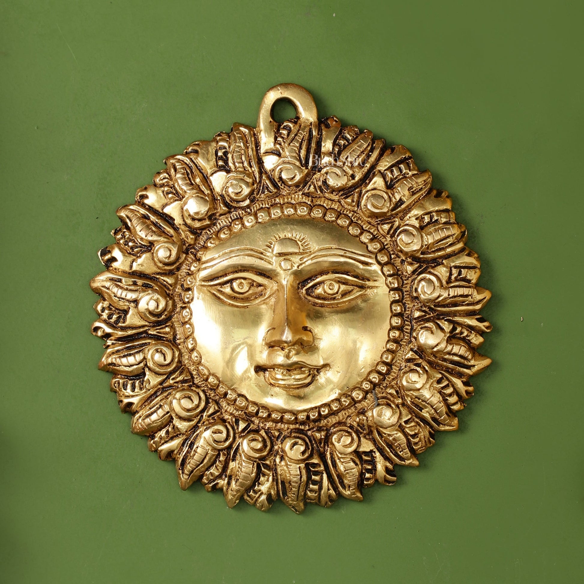 Brass Surya Dev Sun God Wall Hanging - 5 x 5 inch