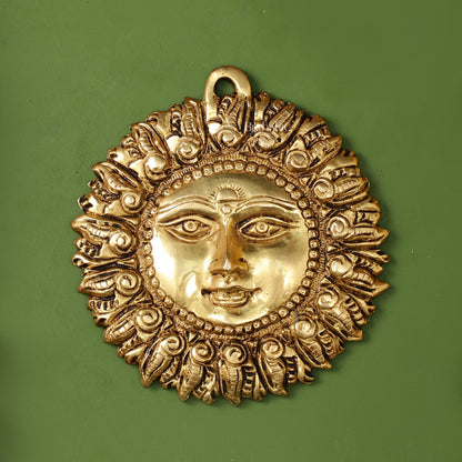 Brass Surya Dev Sun God Wall Hanging - 5 x 5 inch