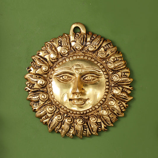 Brass Surya Dev Sun God Wall Hanging - 5 x 5 inch