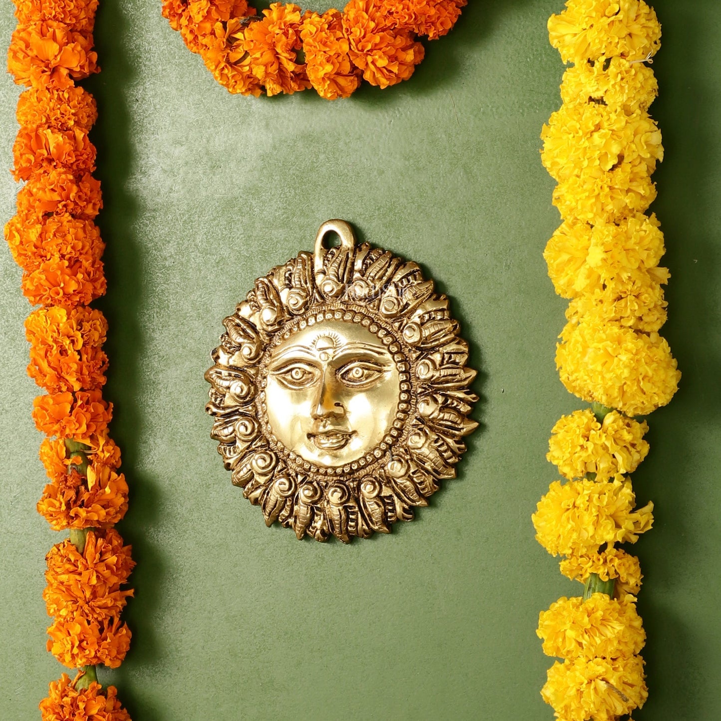 Brass Surya Dev Sun God Wall Hanging - 5 x 5 inch