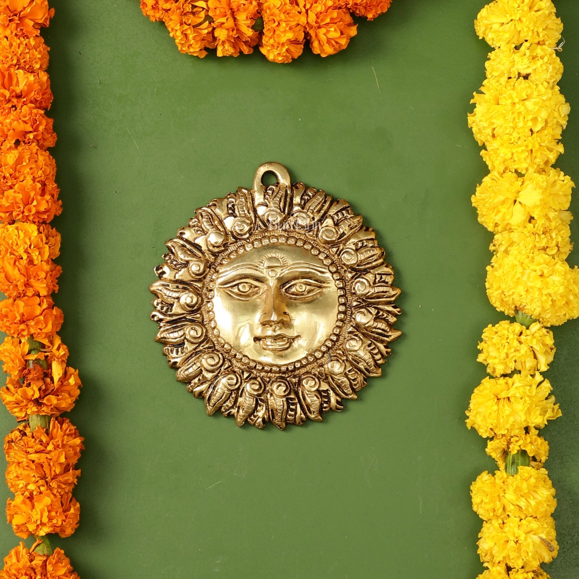 Brass Surya Dev Sun God Wall Hanging - 5 x 5 inch