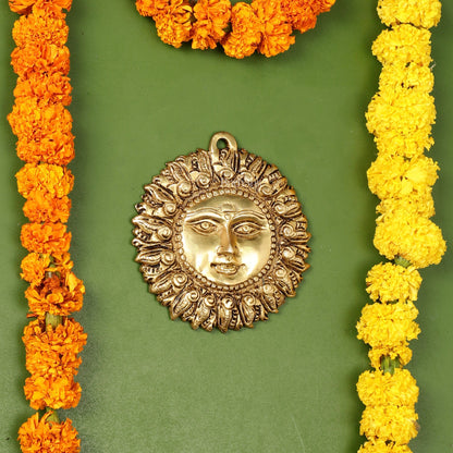 Brass Surya Dev Sun God Wall Hanging - 5 x 5 inch