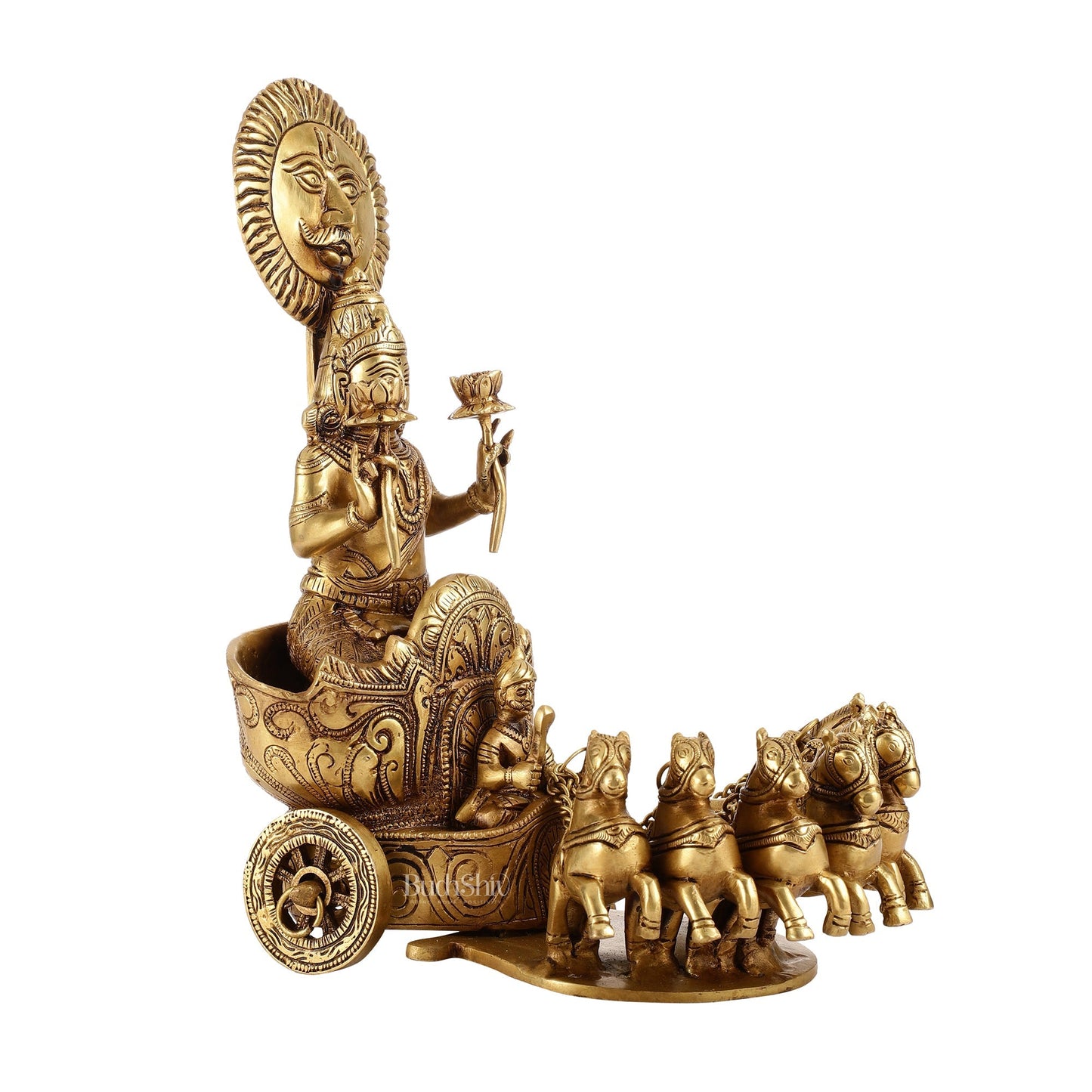 Brass Surya Rath Chariot - 12" Height, 7 Horses - Intricate Detail
