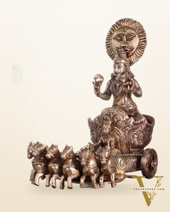 Brass Surya Rath Chariot - 12" Height, 7 Horses