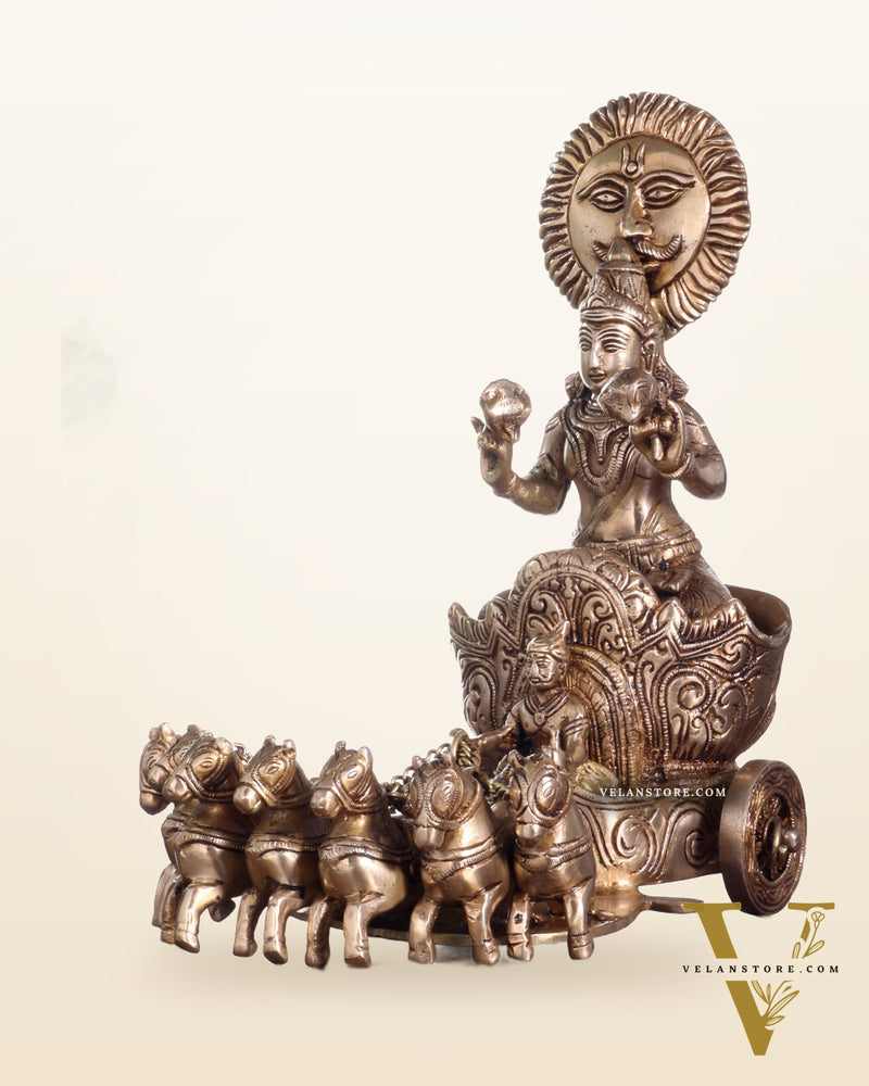 Brass Surya Rath Chariot - 12" Height, 7 Horses