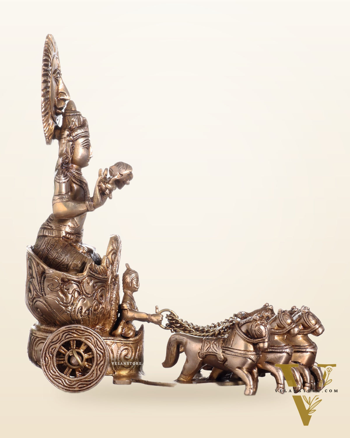 Brass Surya Rath Chariot - 12" Height, 7 Horses