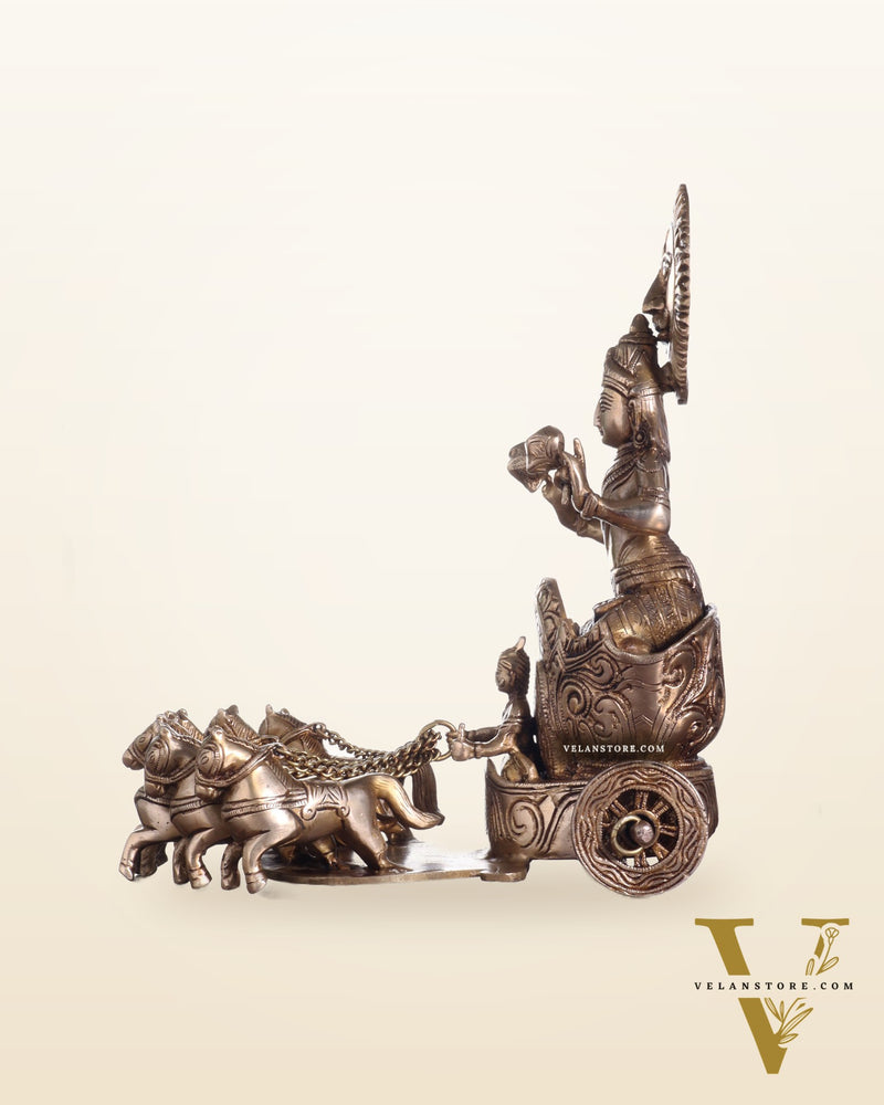 Brass Surya Rath Chariot - 12" Height, 7 Horses