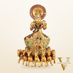 Brass Surya Rath Chariot - 12" with stonework