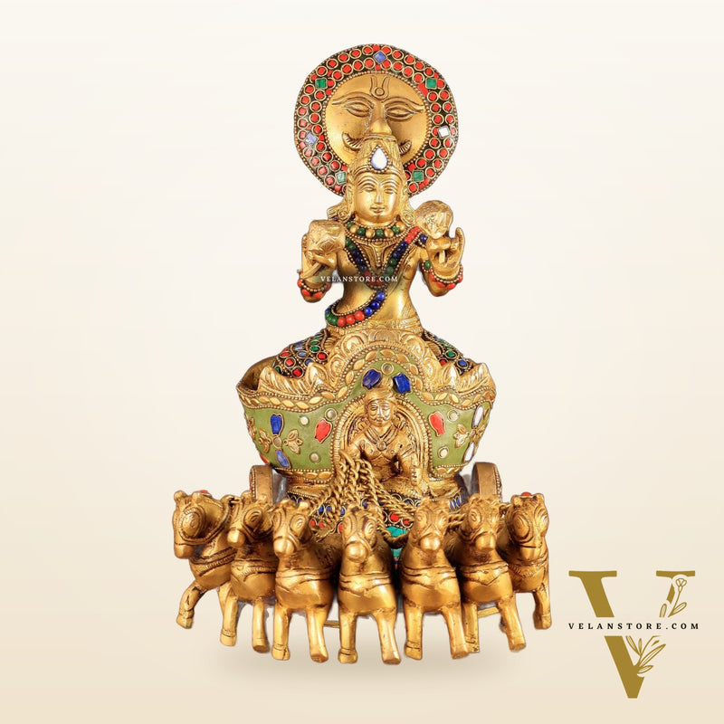 Brass Surya Rath Chariot - 12" with stonework