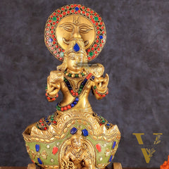 Brass Surya Rath Chariot - 12" with stonework