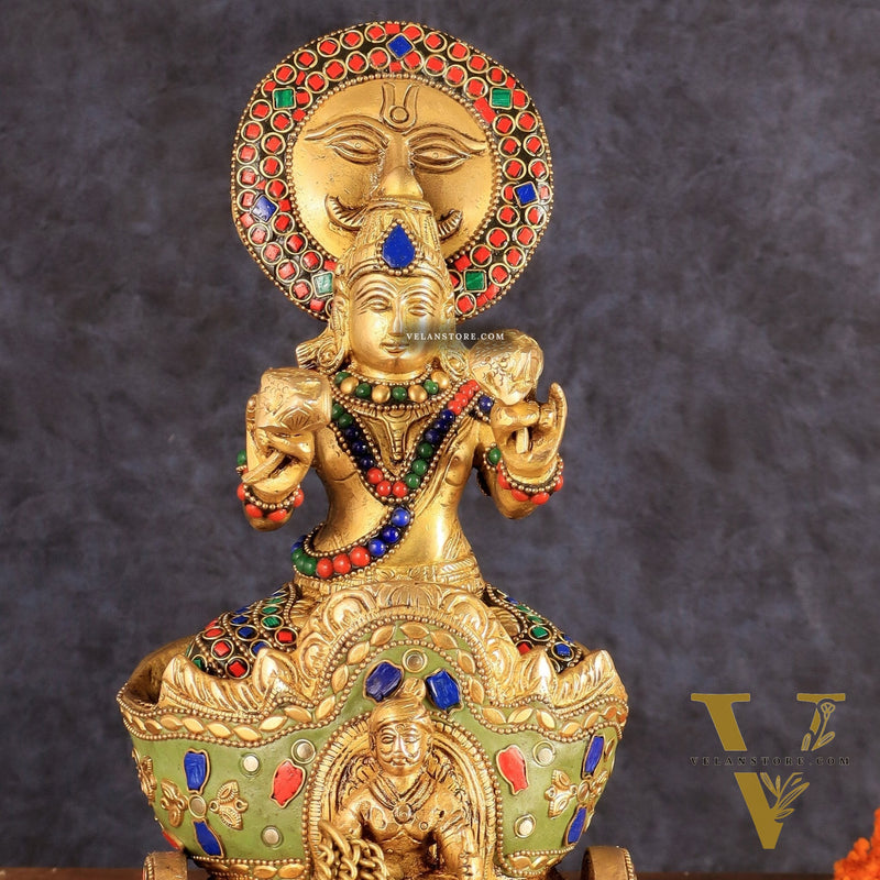 Brass Surya Rath Chariot - 12" with stonework