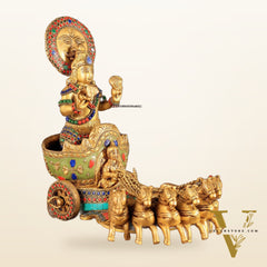 Brass Surya Rath Chariot - 12" with stonework