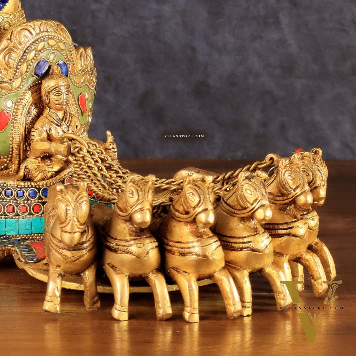 Brass Surya Rath Chariot - 12" with stonework