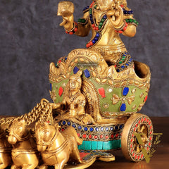 Brass Surya Rath Chariot - 12" with stonework