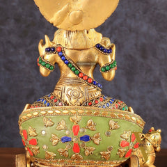 Brass Surya Rath Chariot - 12" with stonework