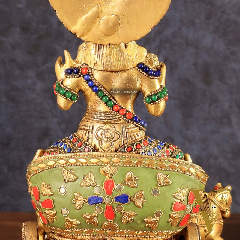 Brass Surya Rath Chariot - 12" with stonework