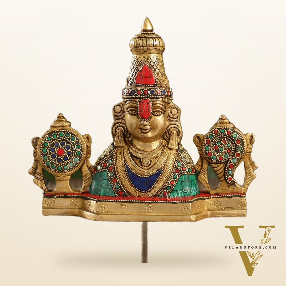 Brass Table Accent: Lord Tirupati Balaji Venkateshwara Swamy with Shankh Chakra | 8.5" Height