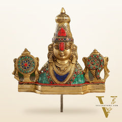 Brass Table Accent: Lord Tirupati Balaji Venkateshwara Swamy with Shankh Chakra | 8.5" Height