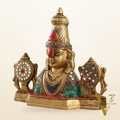 Brass Table Accent: Lord Tirupati Balaji Venkateshwara Swamy with Shankh Chakra | 8.5" Height