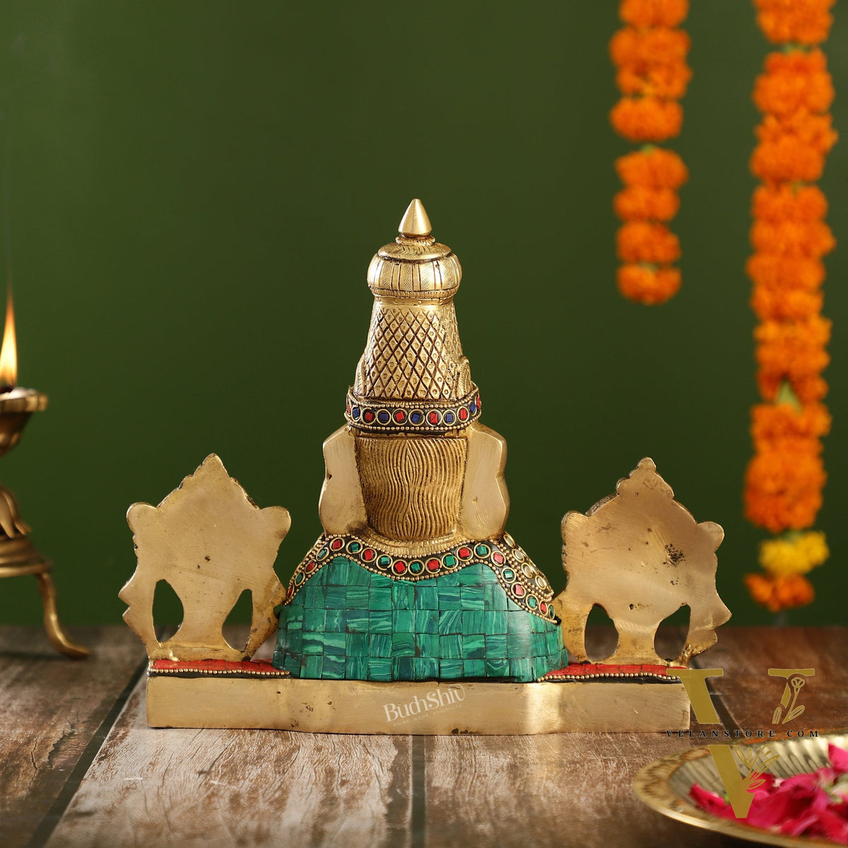 Brass Table Accent: Lord Tirupati Balaji Venkateshwara Swamy with Shankh Chakra | 8.5" Height