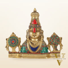 Brass Table Accent: Lord Tirupati Balaji Venkateshwara Swamy with Shankh Chakra | 8.5" Height
