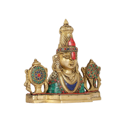 Brass Table Accent: Lord Tirupati Balaji Venkateshwara Swamy with Shankh Chakra | 8.5" Height