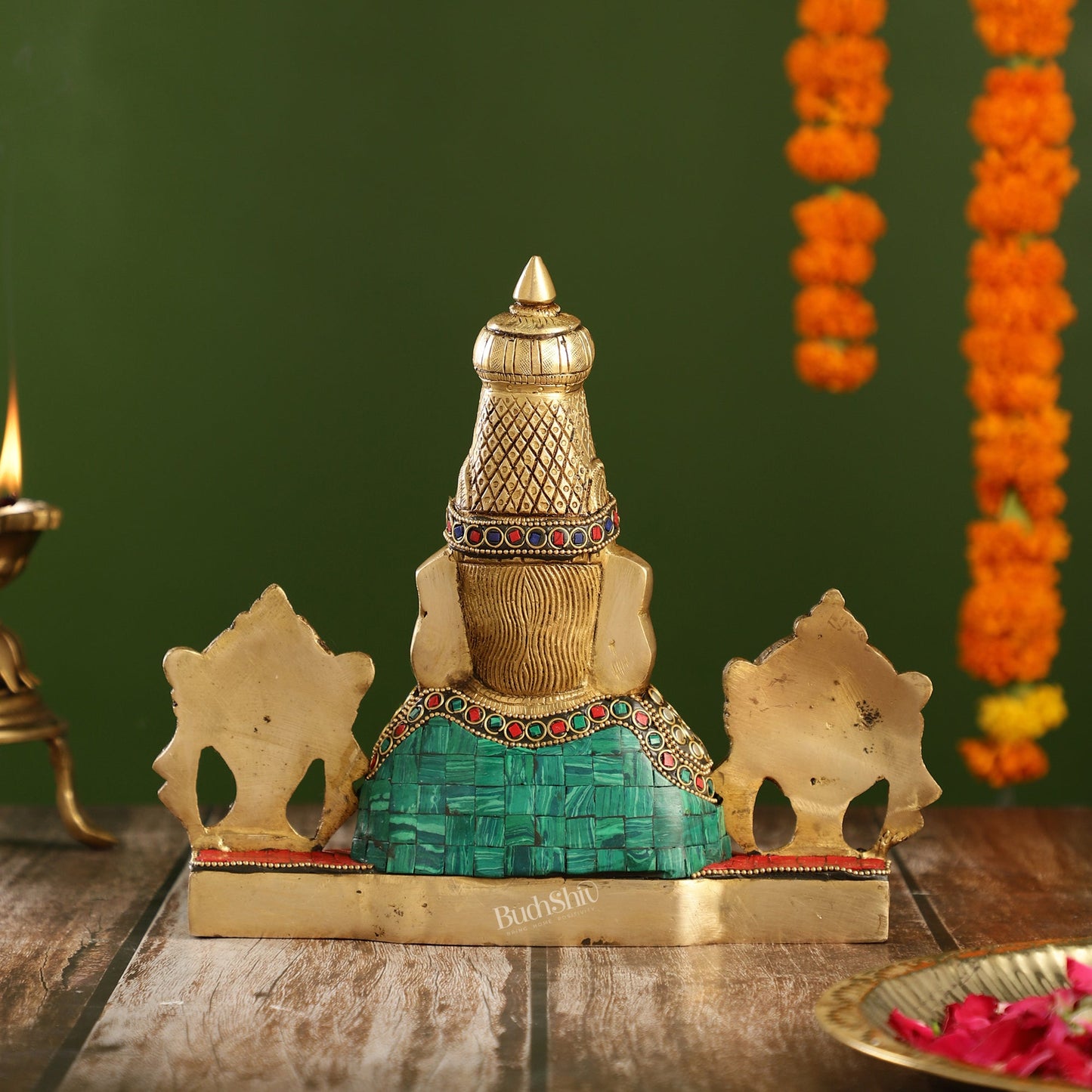 Brass Table Accent: Lord Tirupati Balaji Venkateshwara Swamy with Shankh Chakra | 8.5" Height