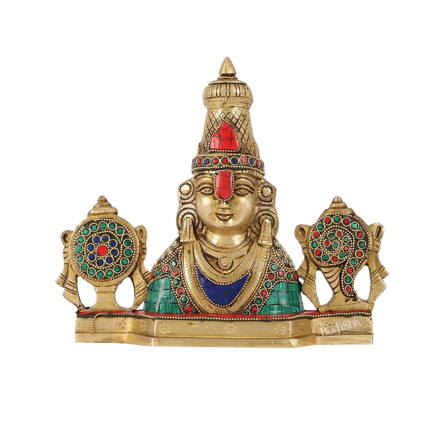 Brass Table Accent: Lord Tirupati Balaji Venkateshwara Swamy with Shankh Chakra | 8.5" Height