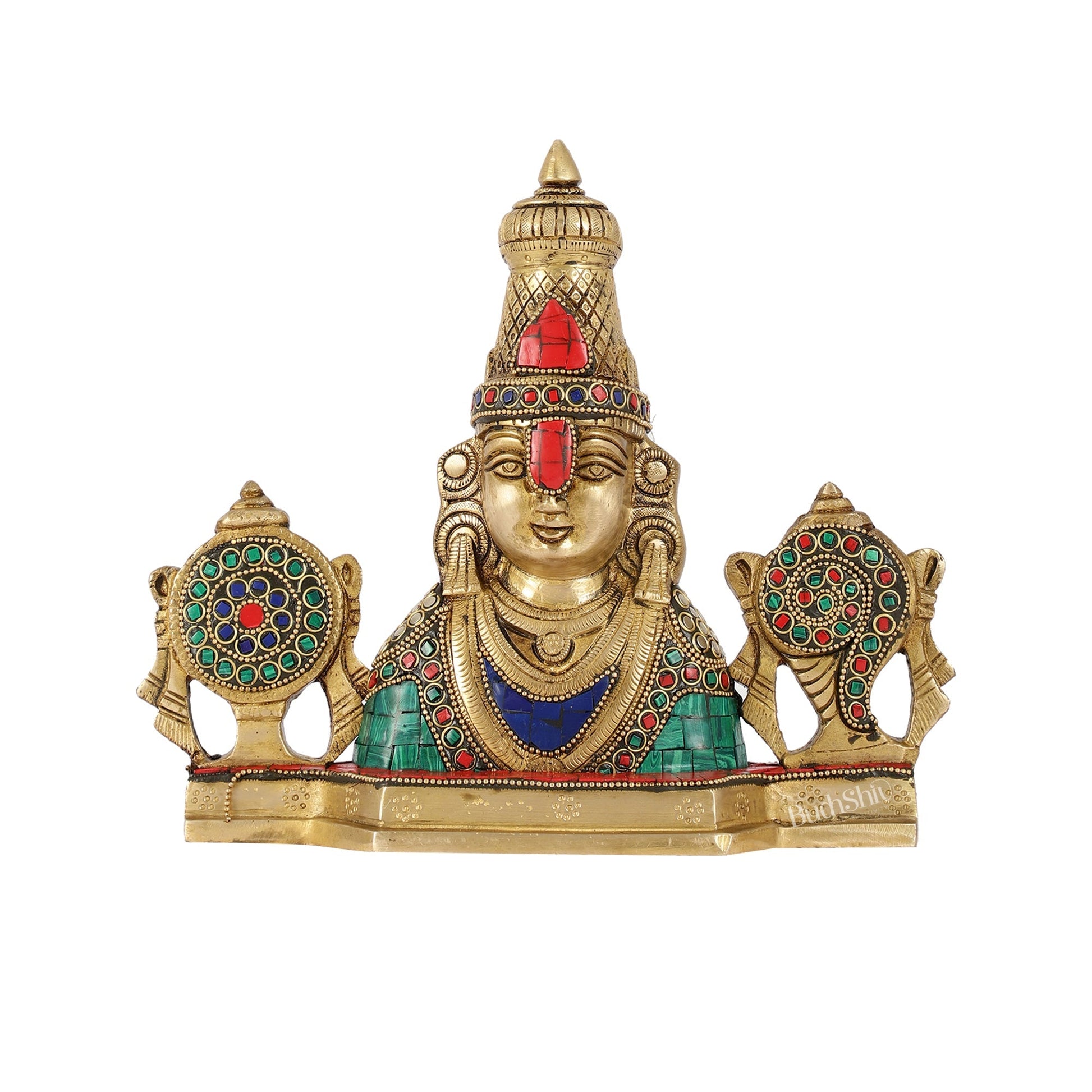 Brass Table Accent: Lord Tirupati Balaji Venkateshwara Swamy with Shankh Chakra | 8.5" Height
