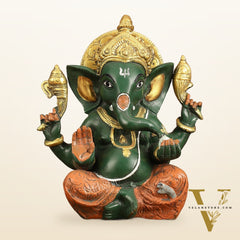 Brass Taj Ganesha Idol hand painted 8 Inch