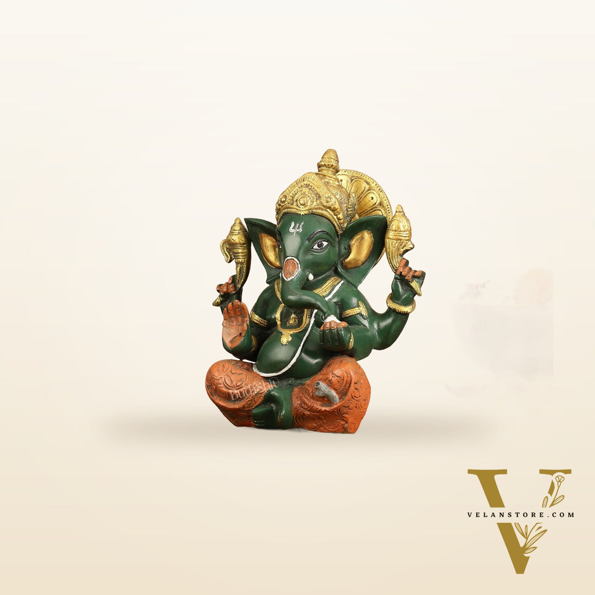 Brass Taj Ganesha Idol hand painted 8 Inch