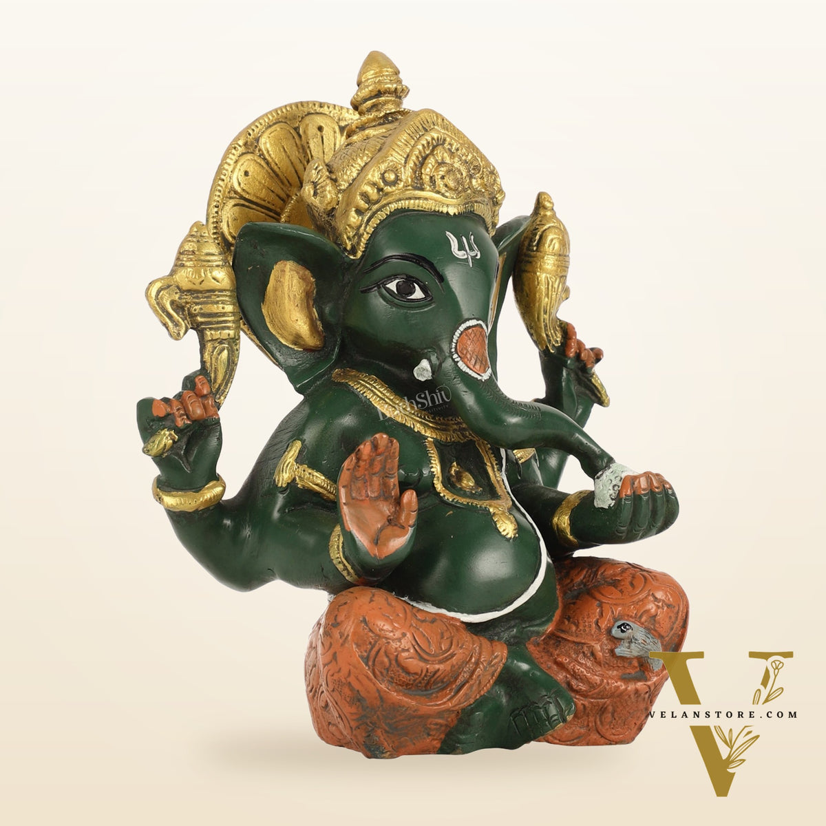 Brass Taj Ganesha Idol hand painted 8 Inch