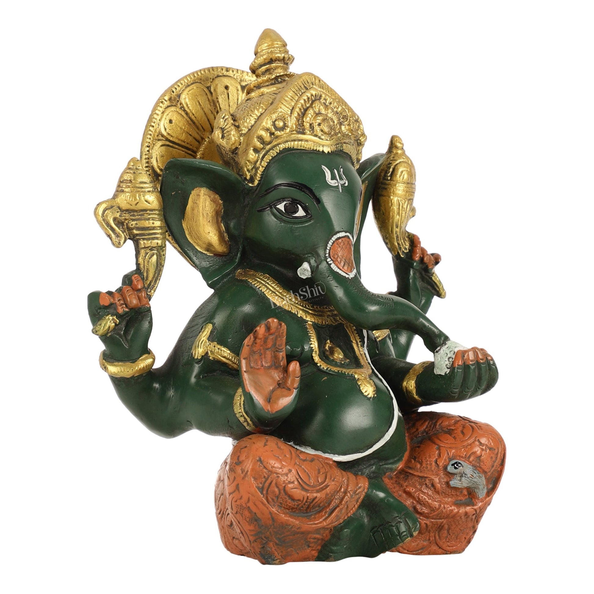 Brass Taj Ganesha Idol hand painted 8 Inch