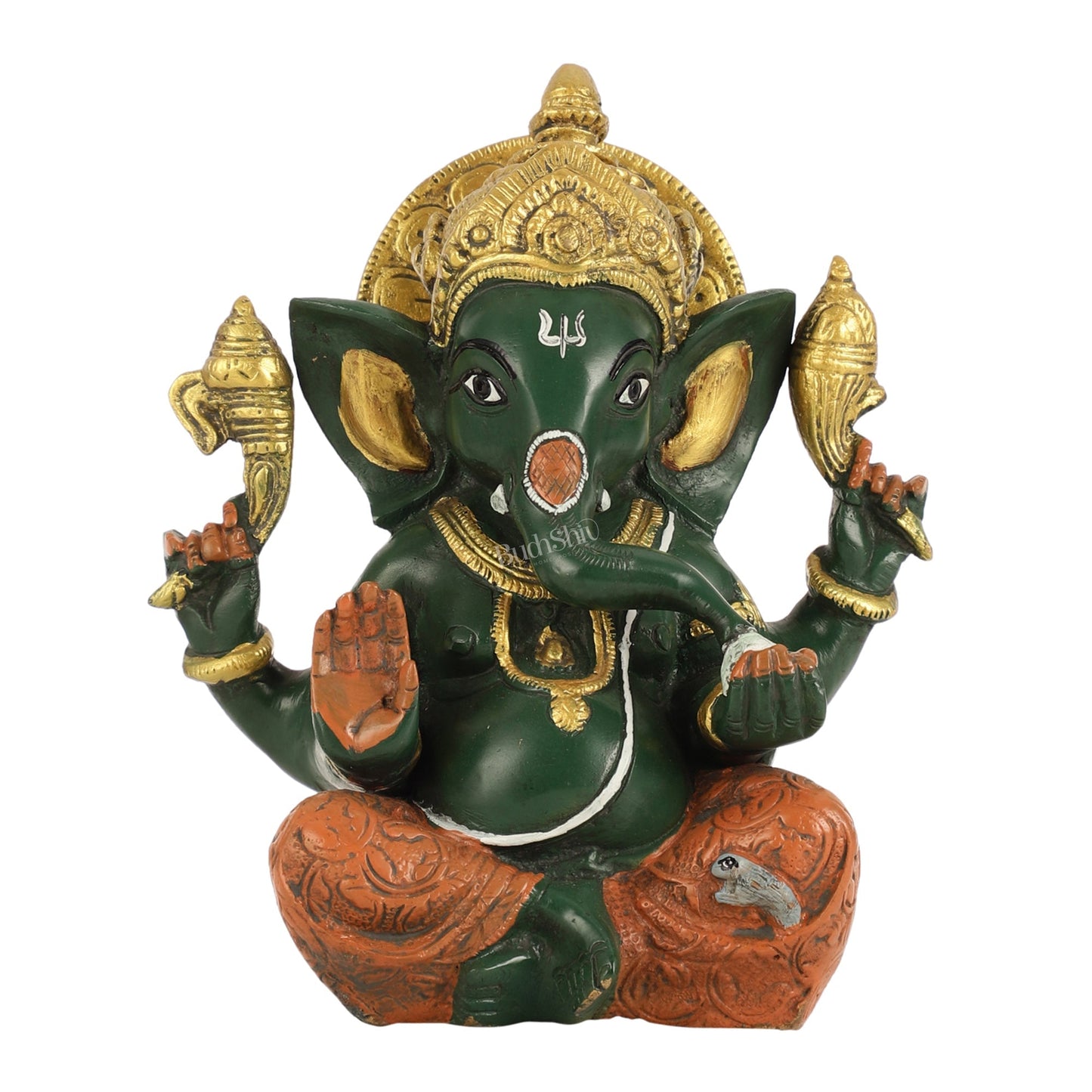 Brass Taj Ganesha Idol hand painted 8 Inch