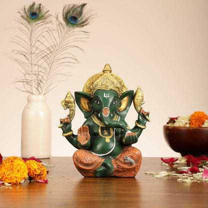 Brass Taj Ganesha Idol hand painted 8 Inch