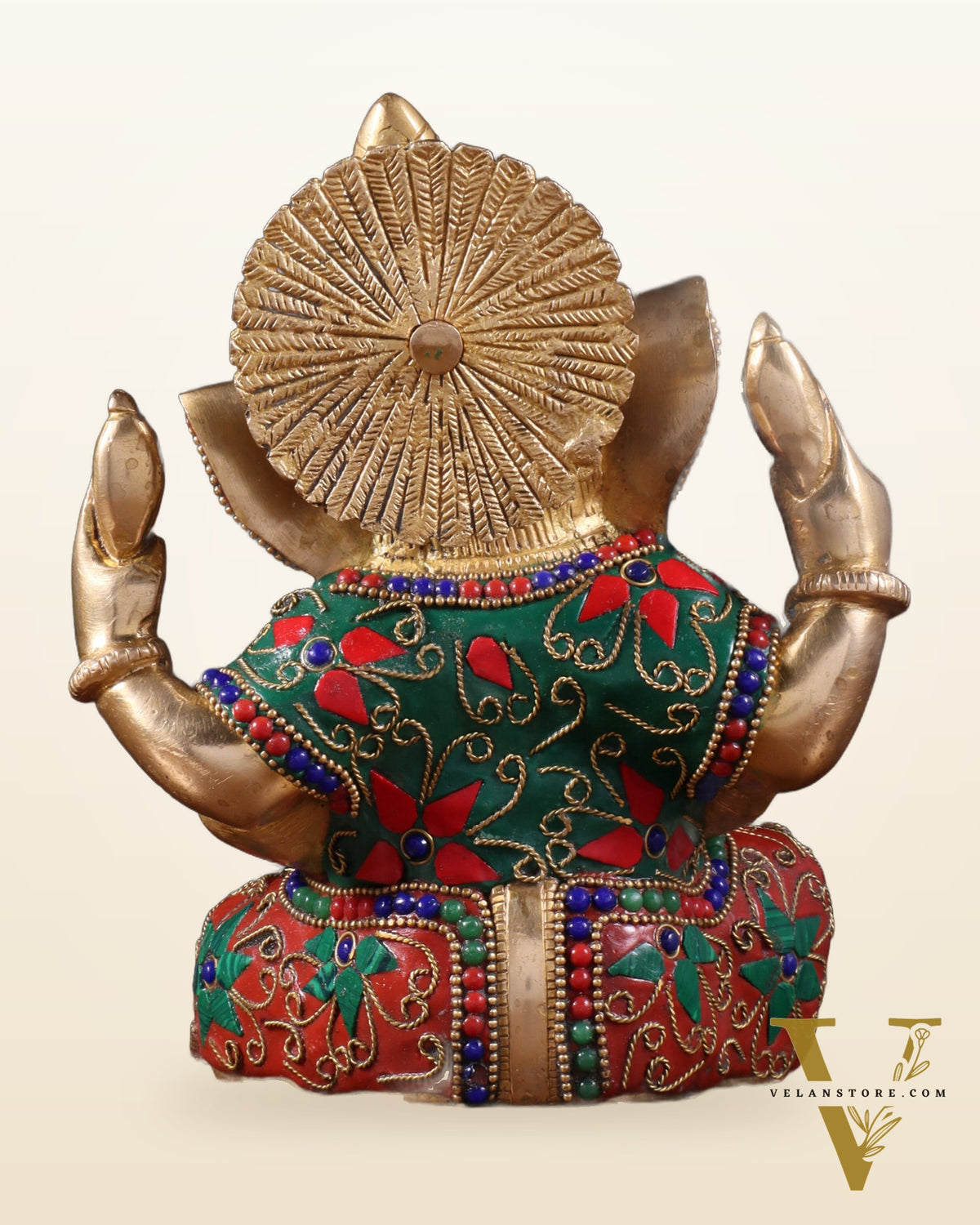 Brass Taj Ganesha Idol with Stonework | Height 7 inch