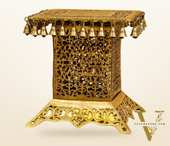 Brass Tall Chowki | Brass Chowki Stand with bells | 15"