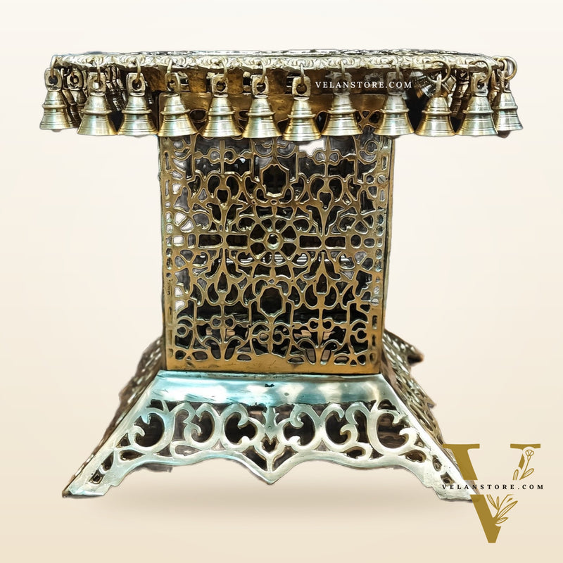 Brass Tall Chowki | Brass Chowki Stand with bells | 15"
