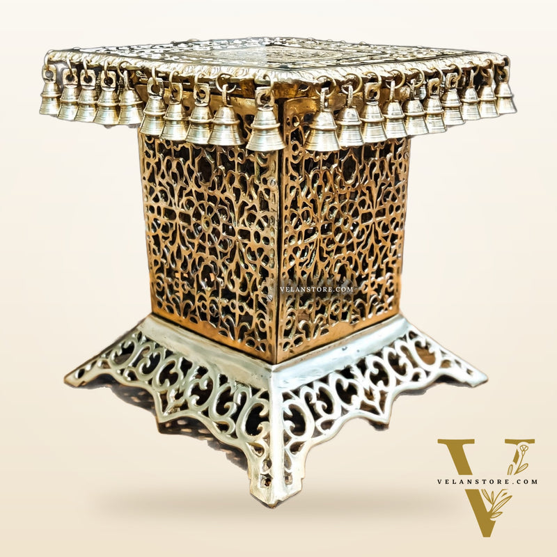 Brass Tall Chowki | Brass Chowki Stand with bells | 15"