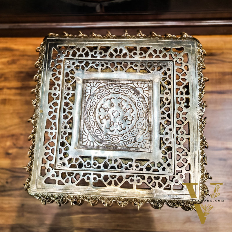 Brass Tall Chowki | Brass Chowki Stand with bells | 15"