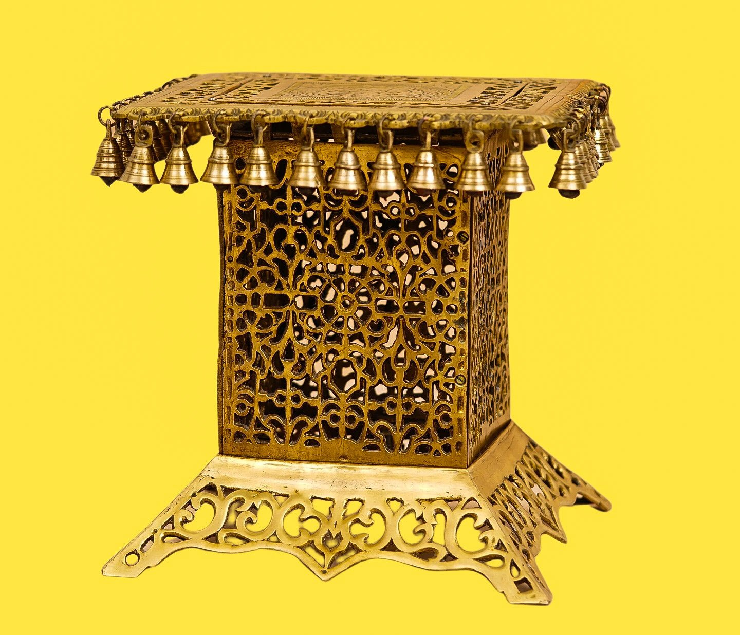 Brass Tall Chowki | Brass Chowki Stand with bells | 15"