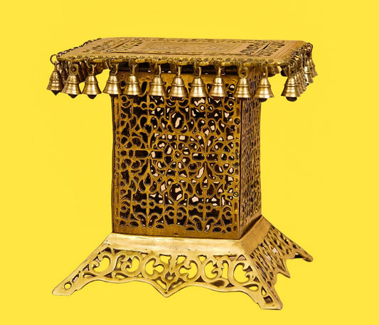 Brass Tall Chowki | Brass Chowki Stand with bells | 15"