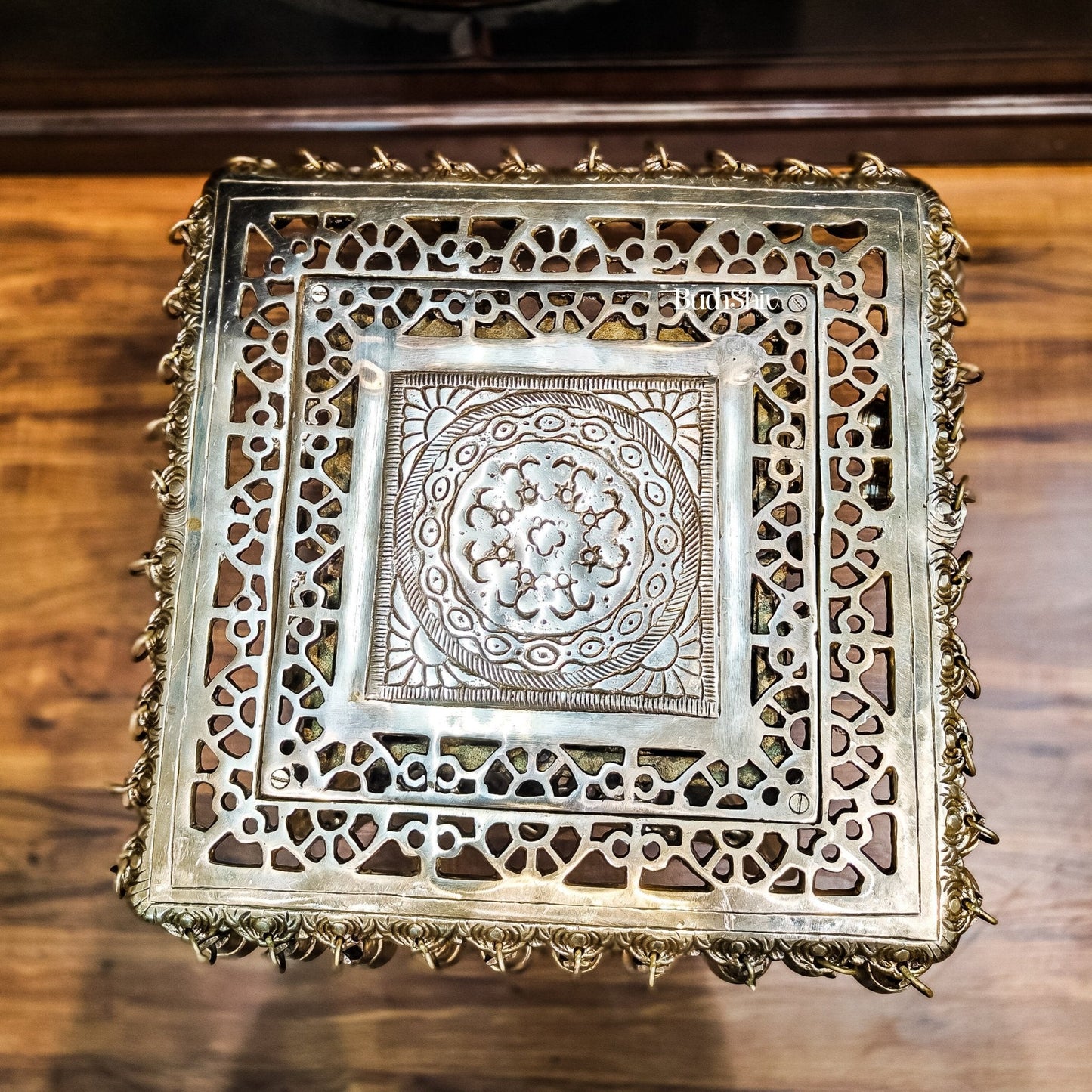 Brass Tall Chowki | Brass Chowki Stand with bells | 15"