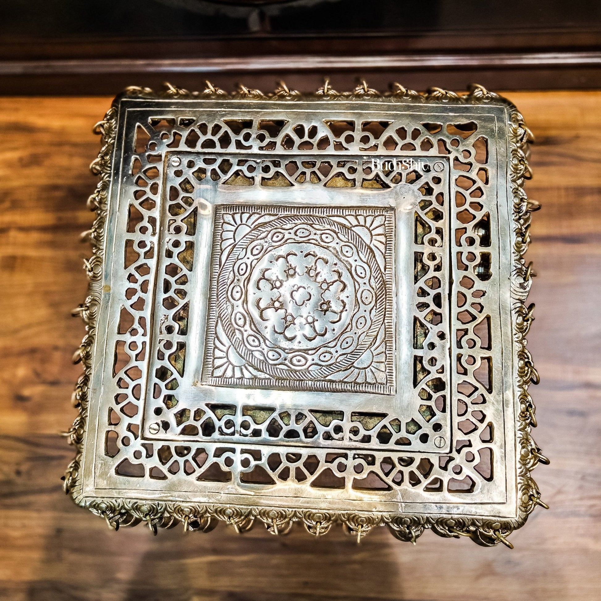 Brass Tall Chowki | Brass Chowki Stand with bells | 15"