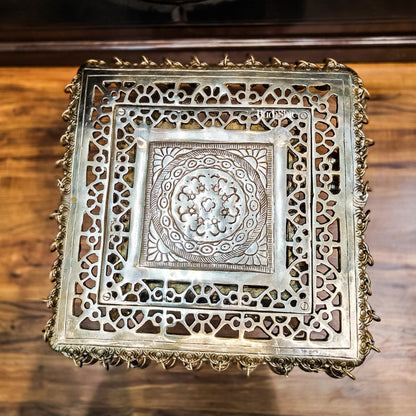 Brass Tall Chowki | Brass Chowki Stand with bells | 15"