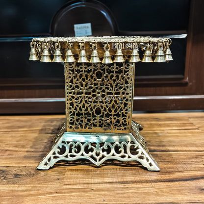 Brass Tall Chowki | Brass Chowki Stand with bells | 15"