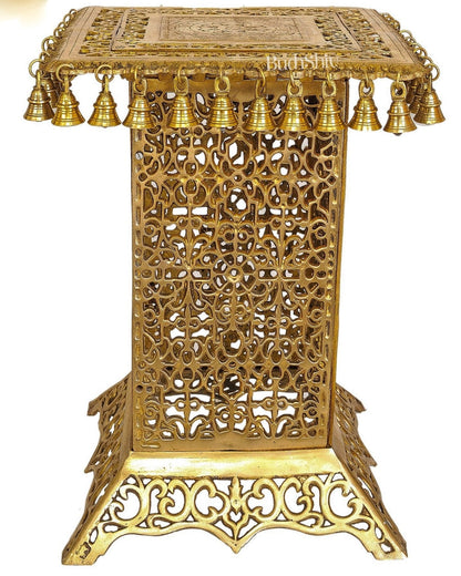 Brass Tall Chowki | Brass Chowki Stand with bells | 21"