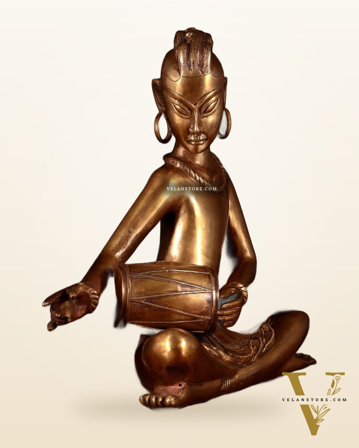 Brass Tansen Musician Statue – Dholak player 18" showpiece